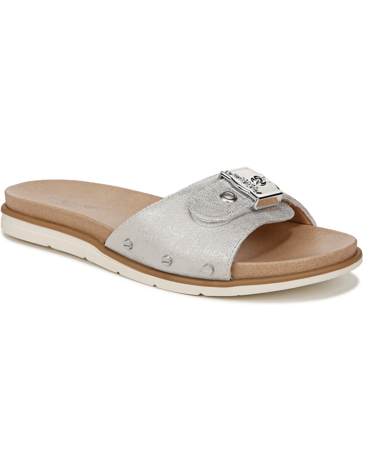 Shop Dr. Scholl's Women's Nice Iconic Slides In Metallic Silver Faux Leather
