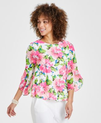 Kasper - Women's Floral Print 3/4-Sleeve Top