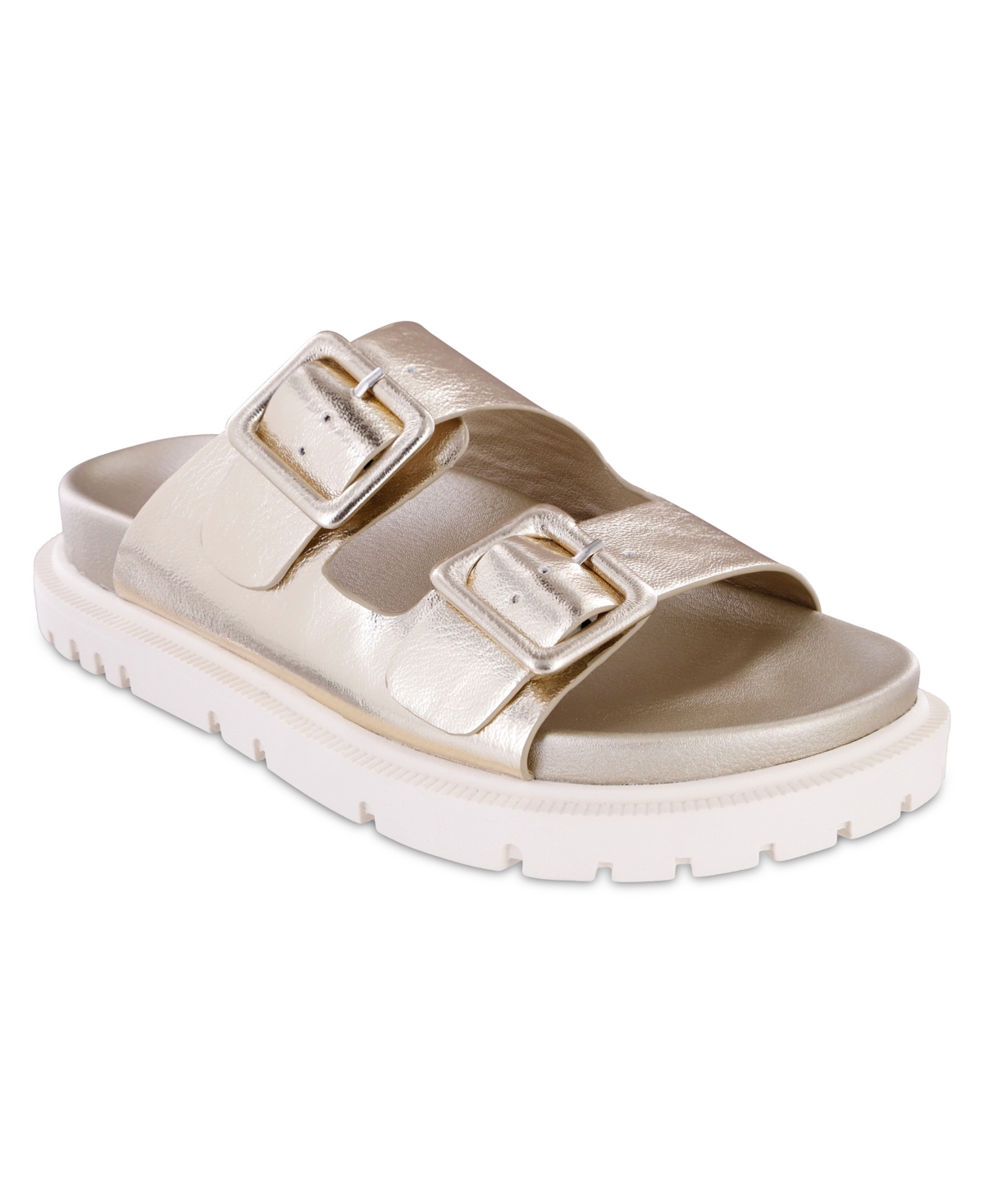 Shop Mia Women's Gen Double Buckle Flat Slide Sandals In Gold