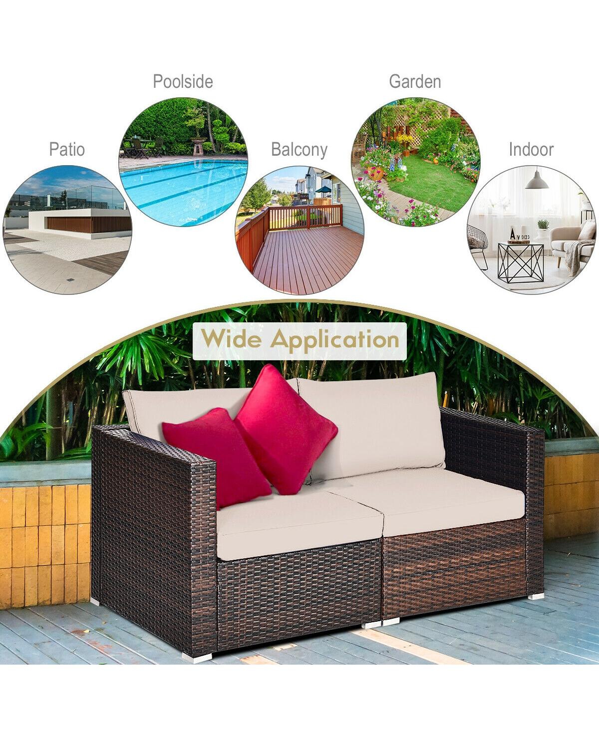 2 Pieces Patio Rattan Sectional Conversation Sofa Set