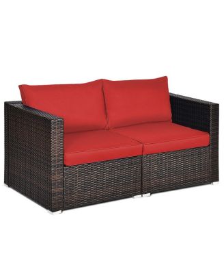 2 Pieces Patio Rattan Sectional Conversation Sofa Set