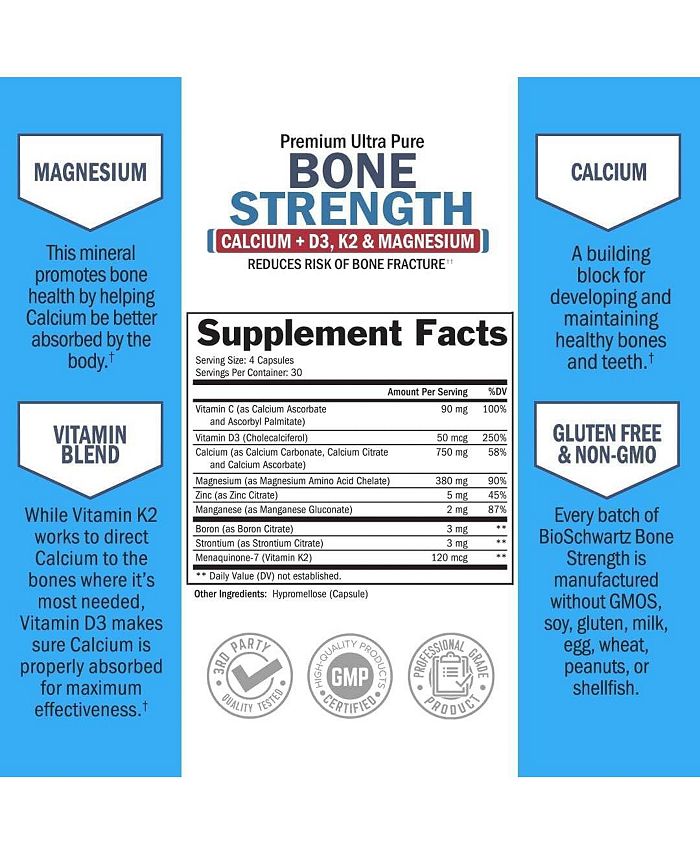 BioSchwartz Bone Strength Supplement with Calcium + D3, K2 & Magnesium ...
