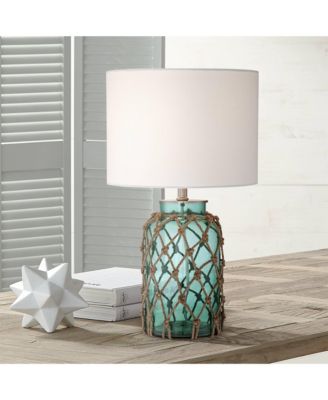 Crosby Coastal Accent Table Lamp 22 1/2" High Coastal Blue Green Glass Rope Off White Drum Shade for Bedroom Living Room Bedside Office