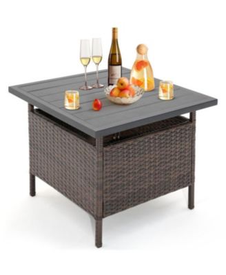 Outdoor Wicker Side Table with Umbrella Hole for Yard