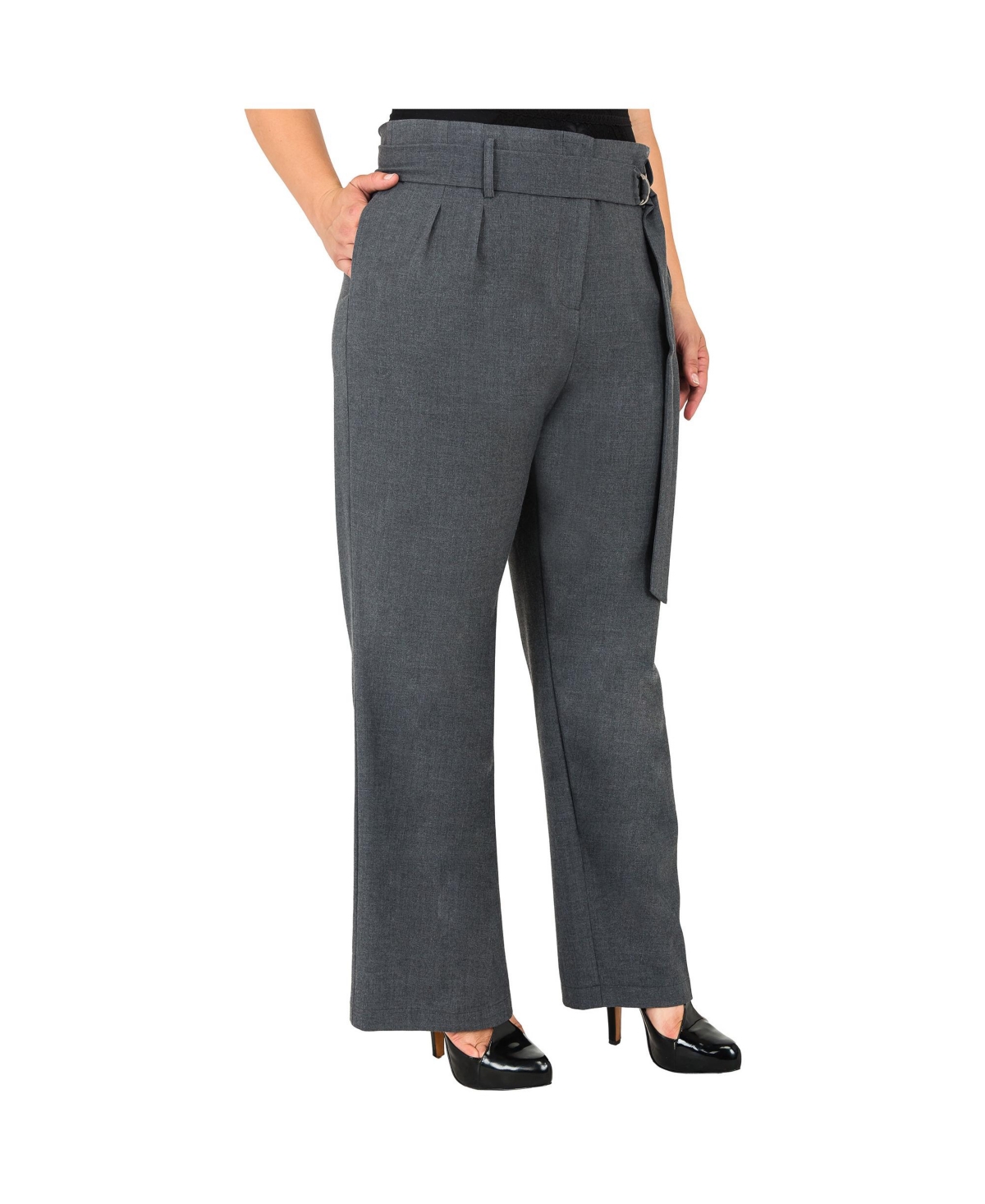 Women's Plus Size Belted Straight Leg Paper Bag Pants