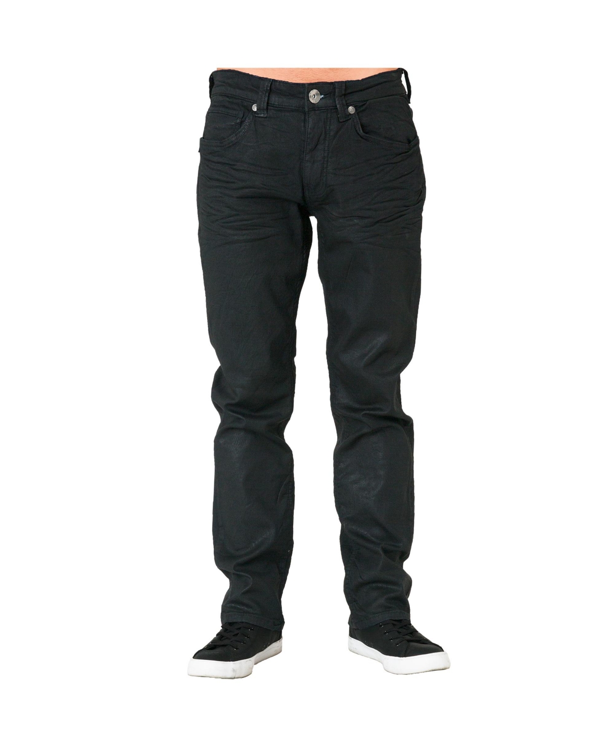 Men's Relaxed Straight Premium Denim Jeans Black Coated - Black