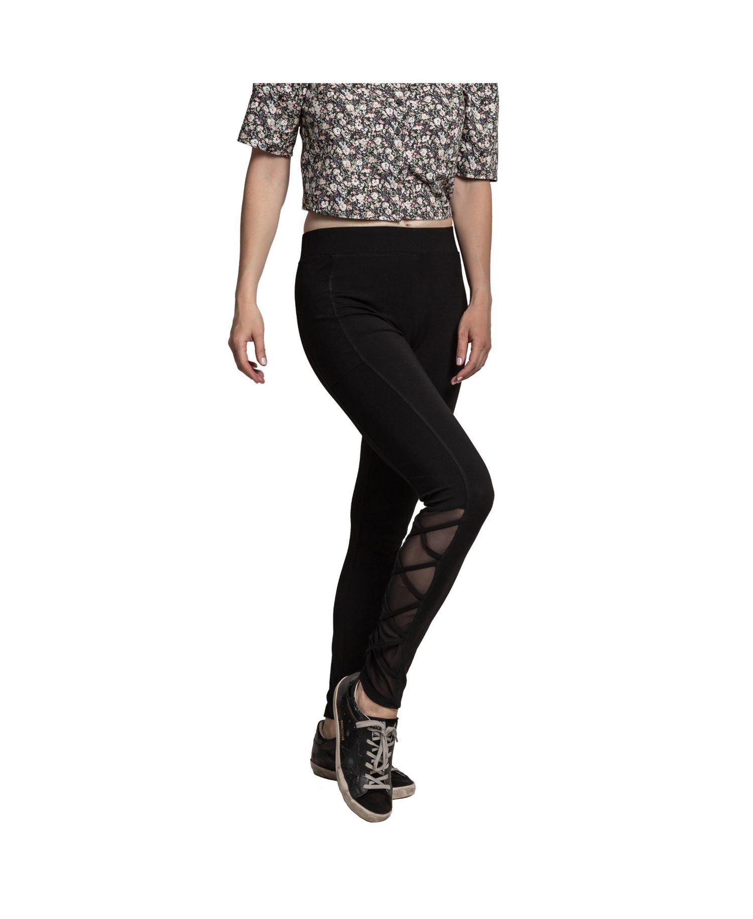 Women's Interlaced Mesh Leggings With Side Pockets