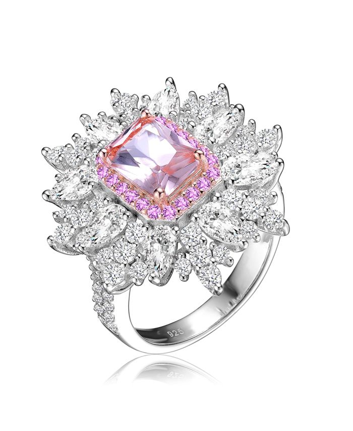 Genevive Dazzling White Gold Plated Vibrant Cubic Zirconia Halo Ring