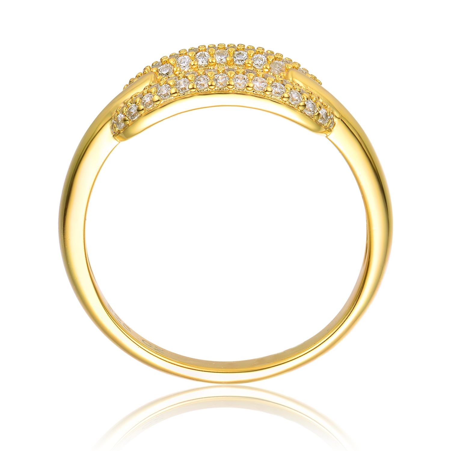 Modern 14K Gold Plated Cubic Zirconia Pave 2-Row Link Ring