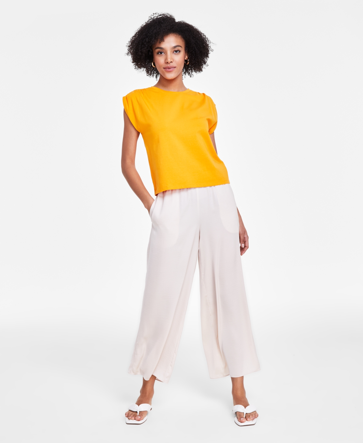 Shop Bar Iii Petite Ruched-shoulder Cap-sleeve Knit Top, Created For Macy's In Fruity Orange