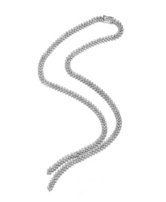 Sterling Silver White Gold Plated with Clear Round Cubic Zirconia Three-Row Cluster Necklace