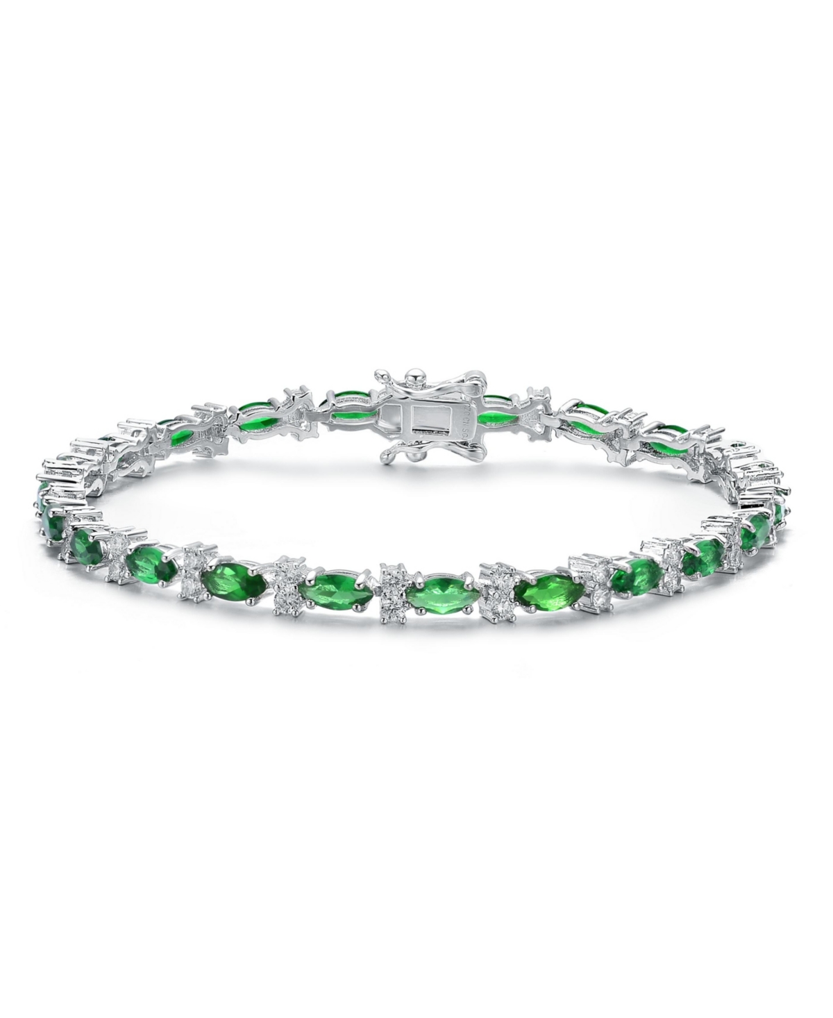 Sterling Silver White Gold Plated Colored Marquise Cubic Zirconia Tennis Bracelet - Green