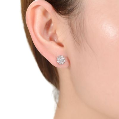 White Gold Plated with Cubic Zirconia Snowflake Cluster Stud Earrings