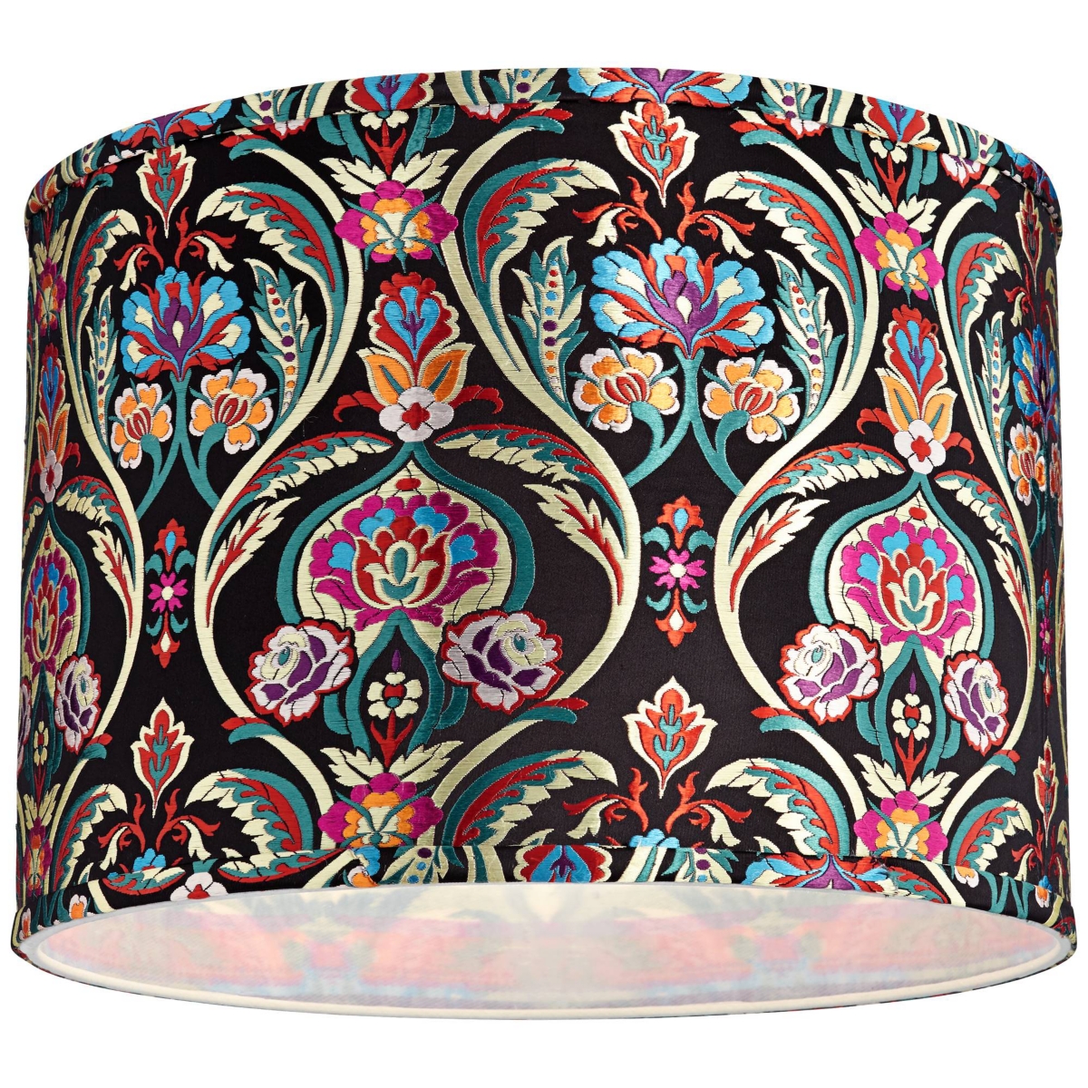 Multi-Color Embroidered Medium Drum Lamp Shade Top x Bottom x High (Spider) Replacement with Harp and Finial - Springcrest