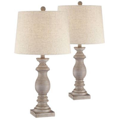 Regency Traditional Table Lamps 26 1/2" High Set of 2 Beige Washed Fabric Tapered Drum Shade for Bedroom Living Room Bedside Nightstand