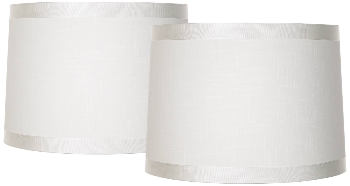 Springcrest Set Of 2 White Fabric Medium Drum Lamp Shades 13" Top X 14" Bottom X 10" High (spider) Replacement W