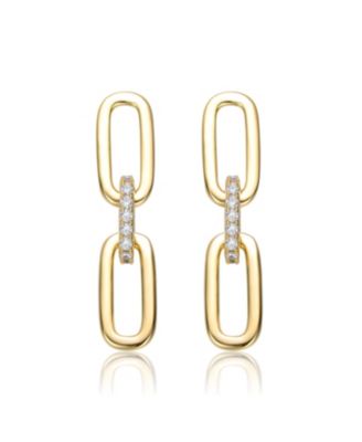 Classic 14k Yellow Gold Plated with Cubic Zirconia Triple Chain Drop Earrings