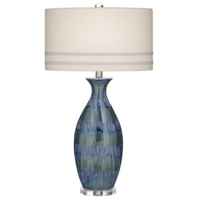 Annette Coastal Table Lamp 38" Tall Blue Ceramic Drip Vase Off White Oval Shade for Bedroom Living Room Bedside Nightstand Office