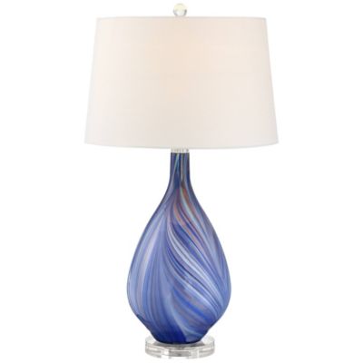 Taylor 29" Tall Teardrop Modern Coastal End Table Lamp Blue Art Glass Single White Shade Living Room Bedroom