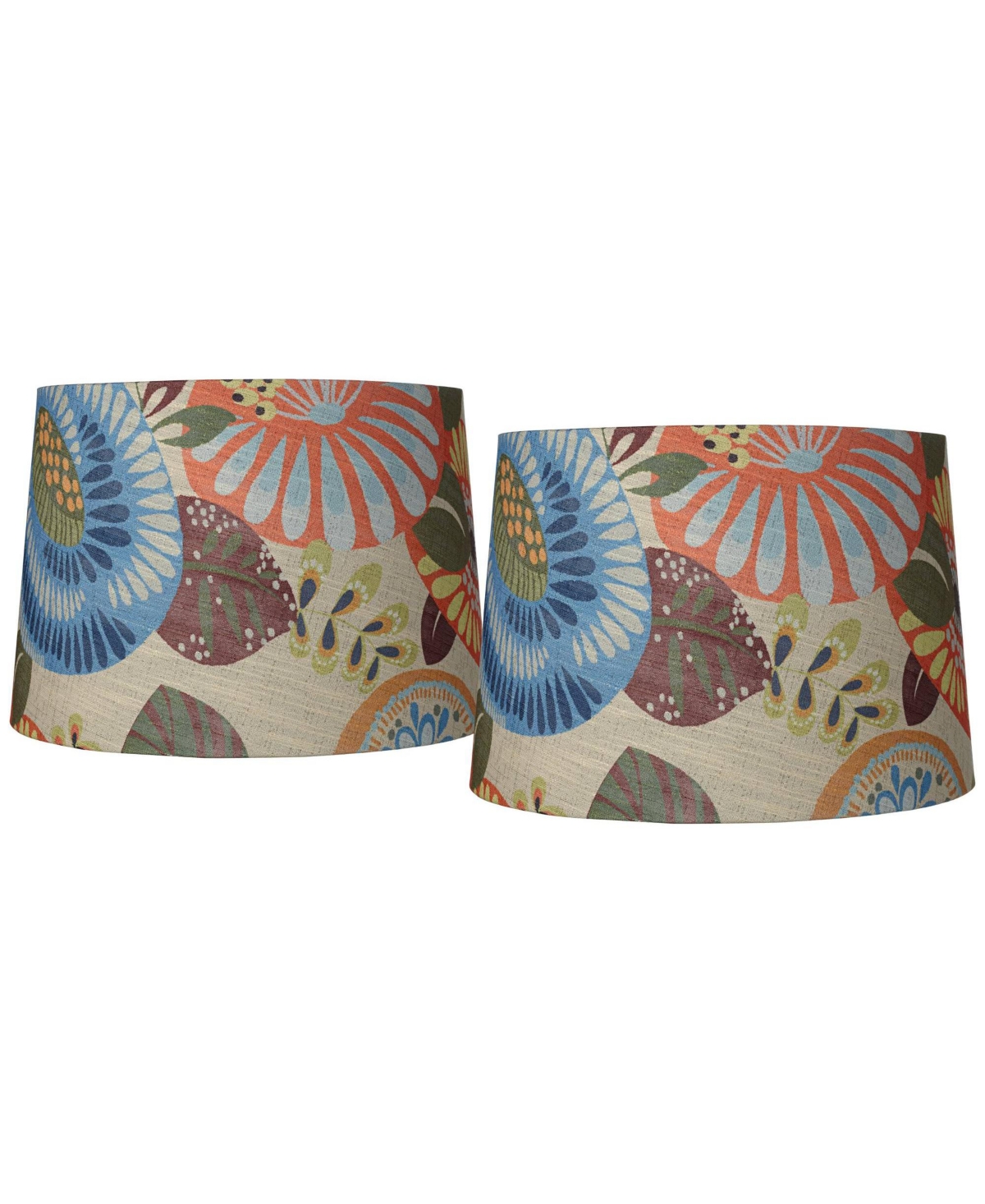Springcrest Set Of 2 Tapered Drum Lamp Shades Multi Color Tropic Abstract Floral Medium 14" Top X 16" Bottom X 1 In Open Miscellaneous