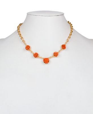 Gold-Tone Carved Rose Statement Necklace, 17" + 3" extender