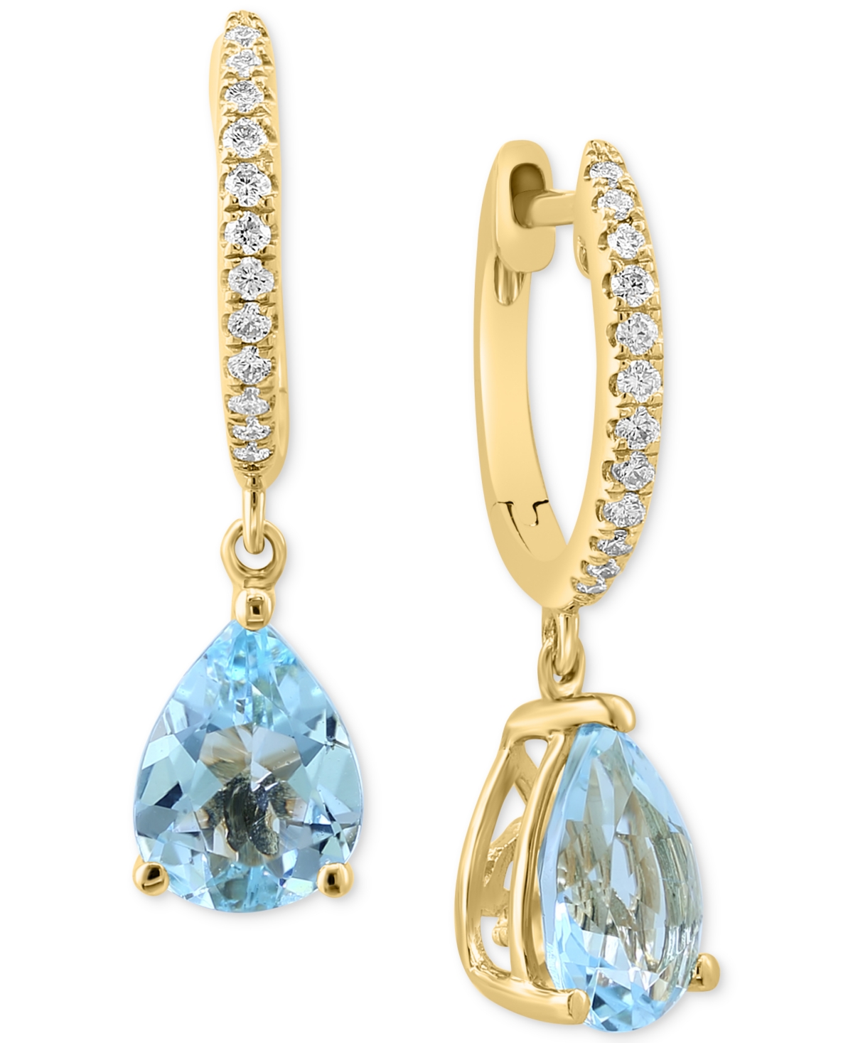 Effy Collection Effy Aquamarine (1-7/8 Ct.t.w.) & Diamond (1/10 Ct. T.w.) Dangle Hoop Earrings In 14k Gold In Yellow Gold