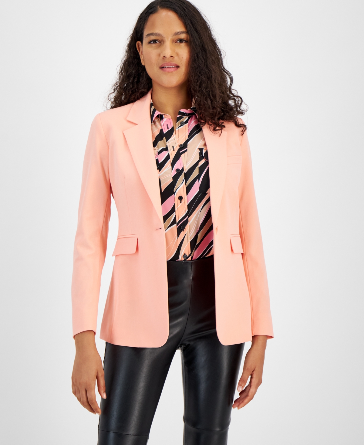 Women's Notched-Collar Single-Button Jacket, Created for Macy's - Peach Amber