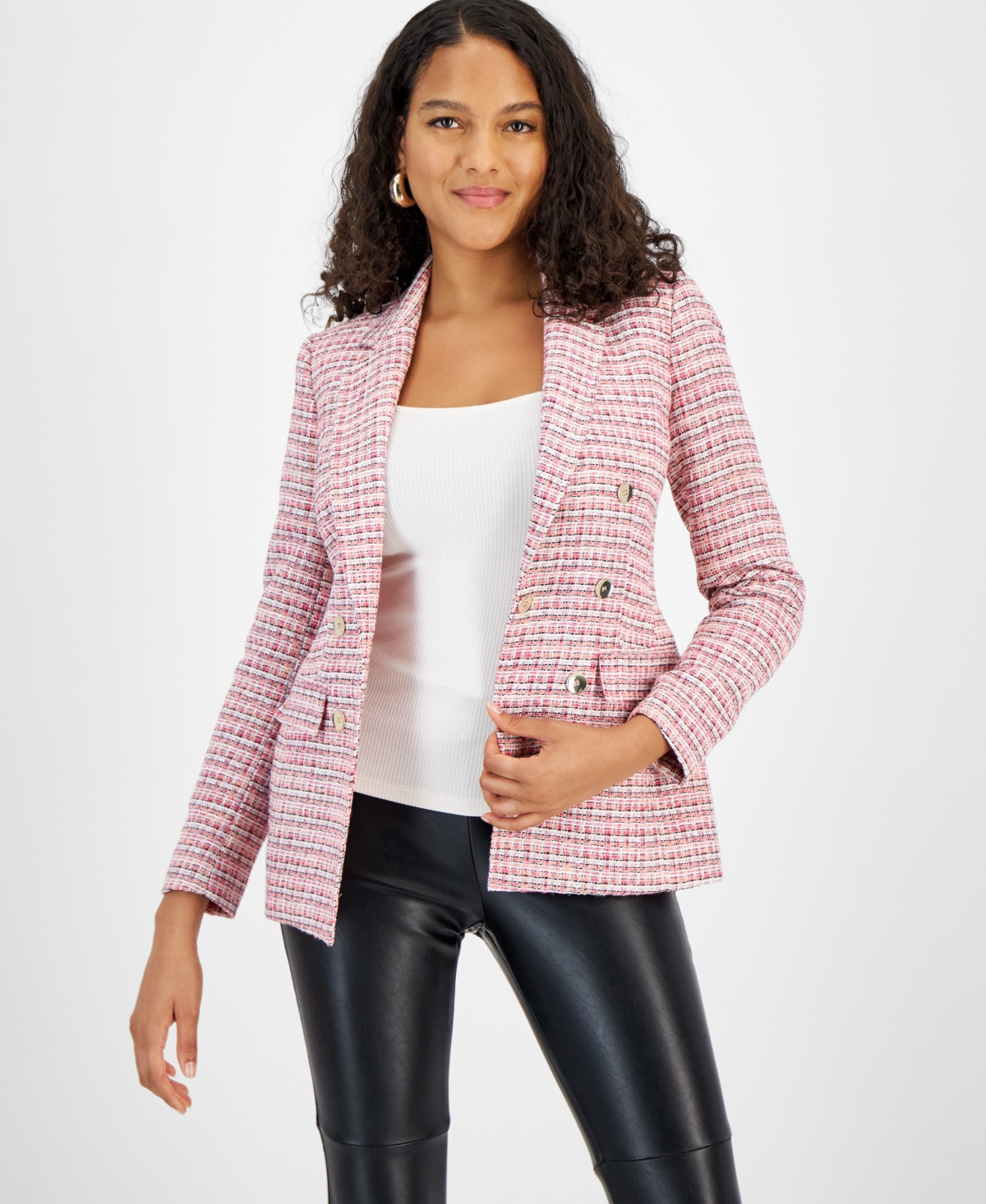 Shop Bar Iii Women's Tweed One-button Blazer, Created For Macy's In Peach Amber Multi