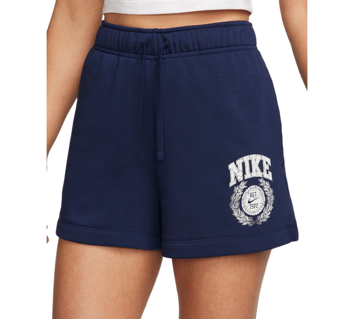 Shop Nike Women's Sportswear Club Fleece Mid-rise Pull-on Shorts In Midnight Navy