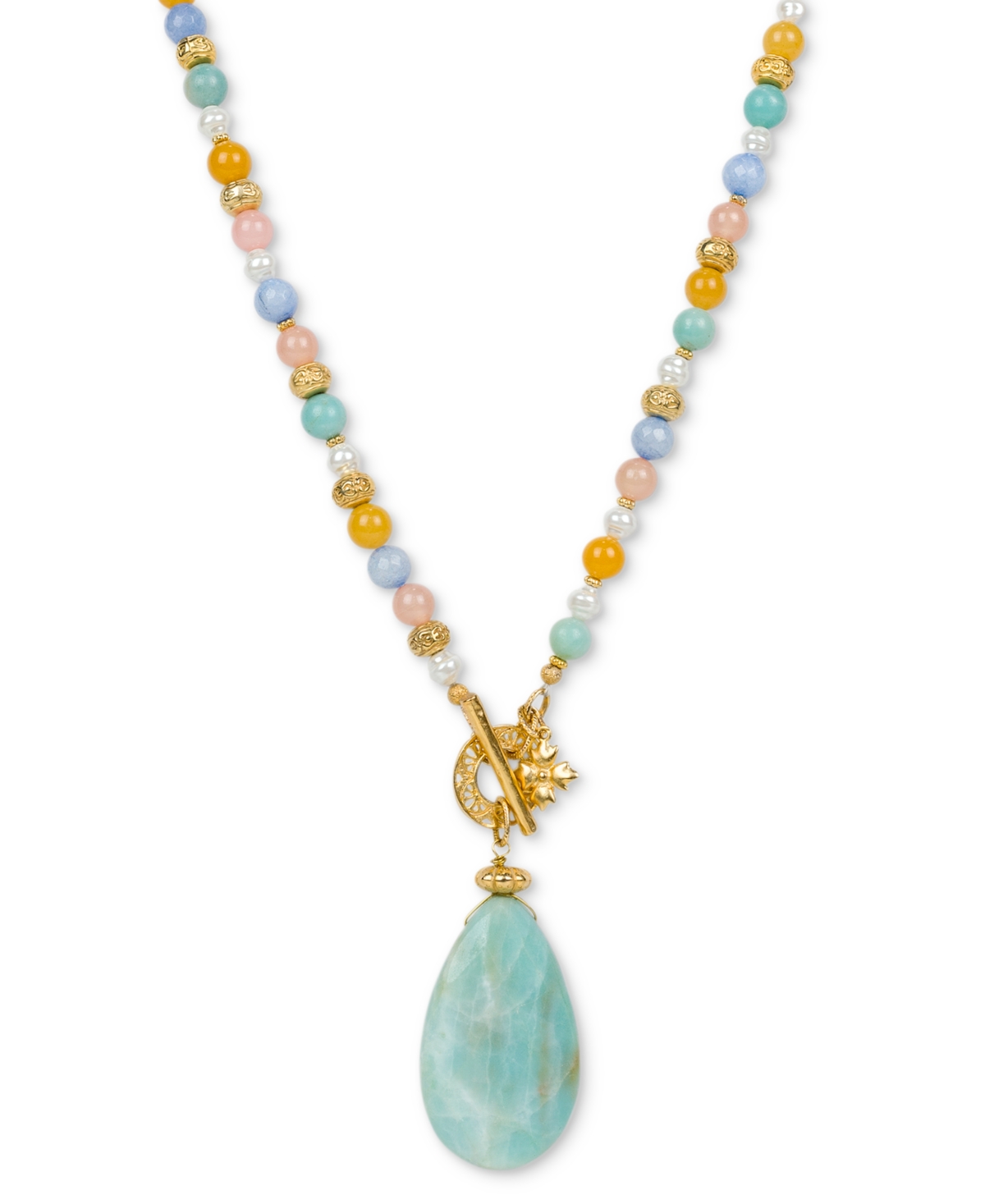 Gold-Tone Mixed Bead 38" Pendant Necklace - Egyptian Gold, Blue