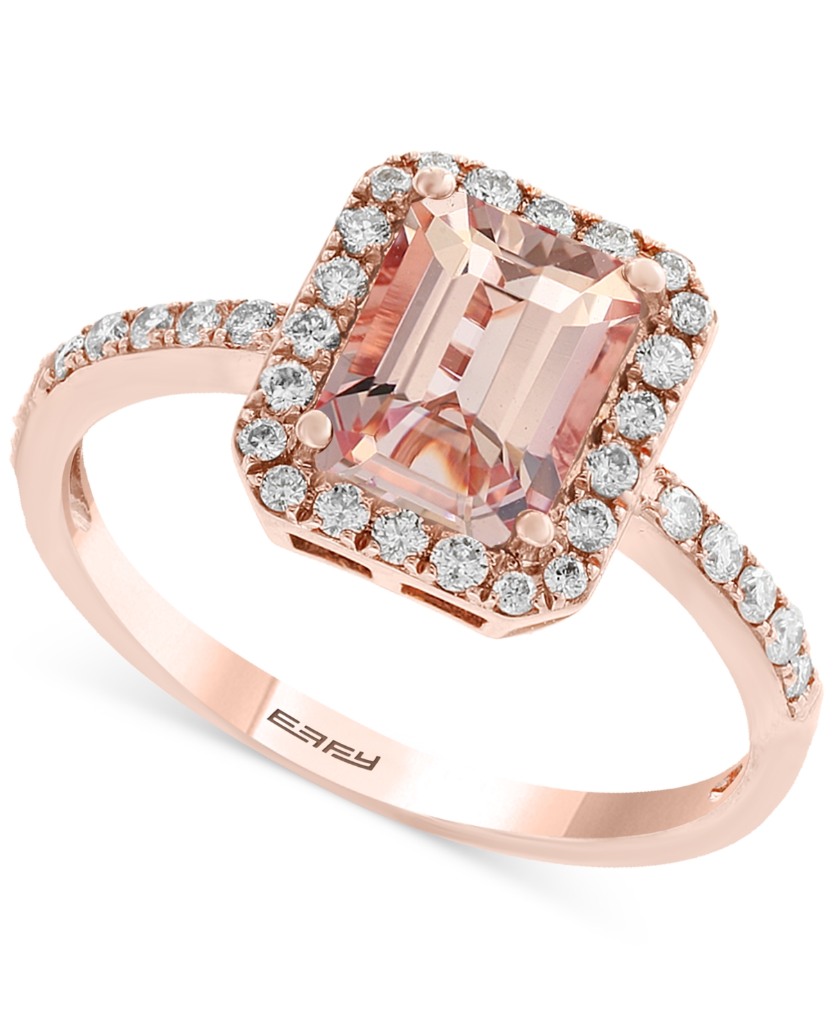 Shop Effy Collection Effy Morganite (1-1/5 Ct. T.w.) & Diamond (1/4 Ct. T.w.) Halo Ring In 14k Rose Gold