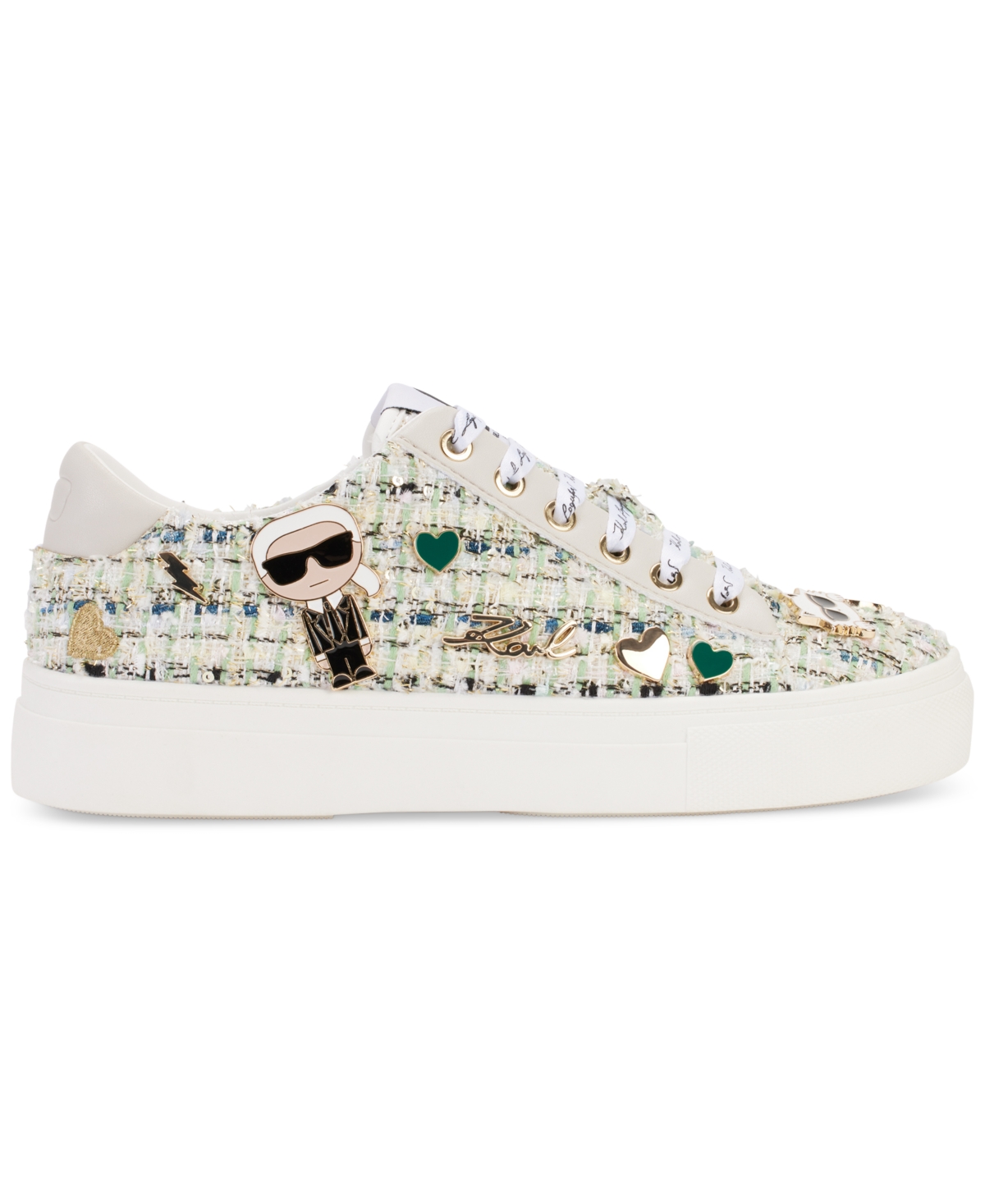 Shop Karl Lagerfeld Cate Pins Lace Up Sneakers In Natural Silver