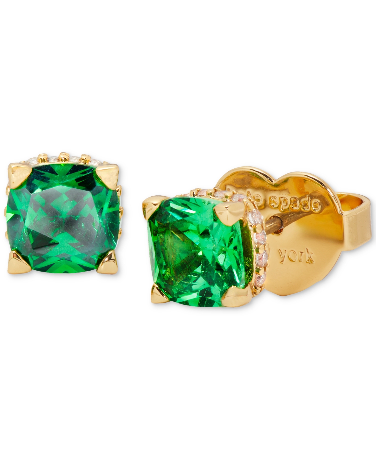 Shop Kate Spade Little Luxuries Pave & Crystal Square Stud Earrings In Green,gold