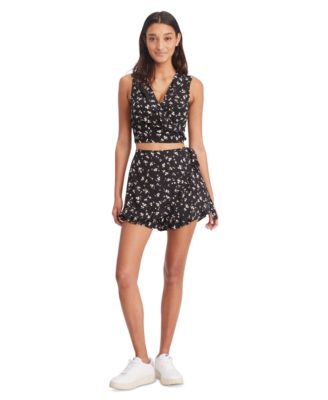 Women's Floral-Print Cropped Ruffled Top