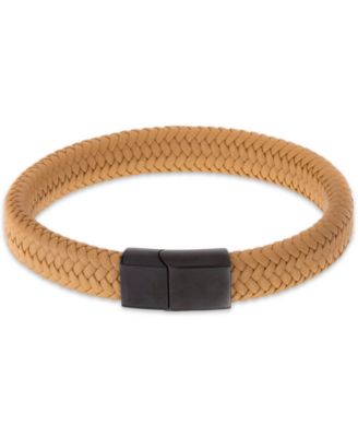 Men's Braided Fiber Bracelet in Black Ion-Plated Stainless Steel