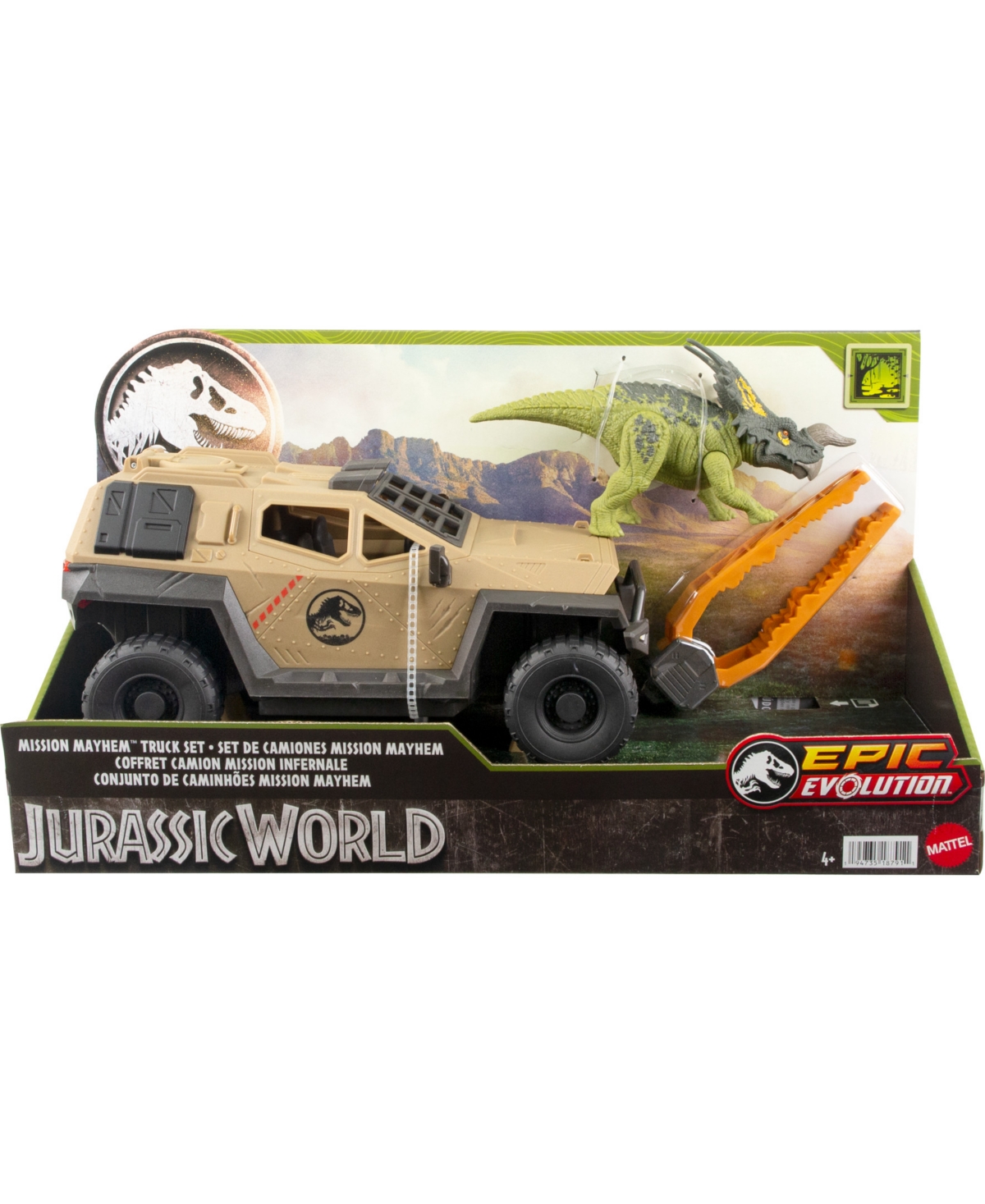 JURASSIC WORLD TRUCK AND DINOSAUR ACTION FIGURE TOY WITH FLIPPING FEATURE 