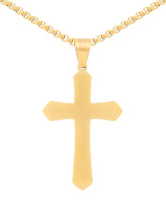 Men's Cubic Zirconia Cross 24" Pendant Necklace in Gold-Tone Ion-Plated Stainless Steel