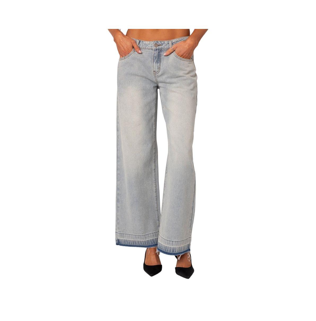 Women's Released hem low rise jeans - Light-blue