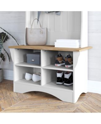 Hall Tree With Divided Storage Bench, 3 Hook Coat Rack, 4 Cubby Bench For Storage