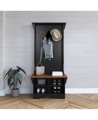 Hall Tree With Divided Storage Bench, 3 Hook Coat Rack, 4 Cubby Bench For Storage