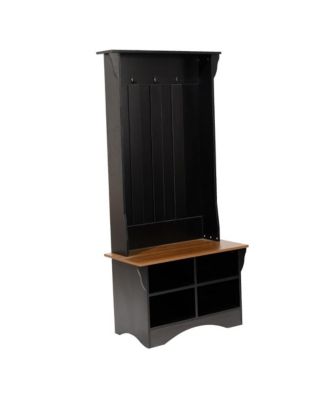 Hall Tree With Divided Storage Bench, 3 Hook Coat Rack, 4 Cubby Bench For Storage