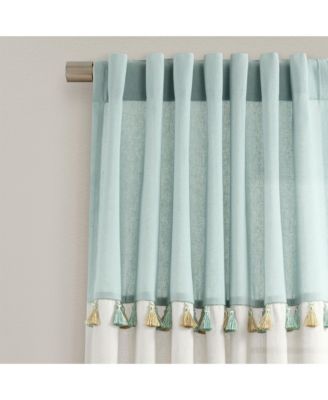 Boho Faux Linen Tassel Color Block Window Curtain Panel