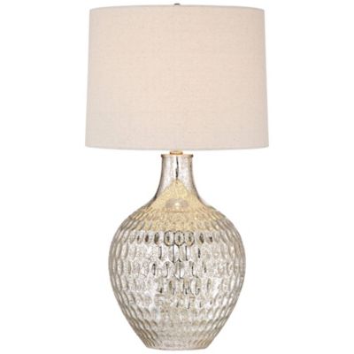 Waylon Modern Table Lamp 28" Tall Textured Mercury Glass Off White Tapered Drum Shade for Bedroom Living Room Bedside Nightstand Office