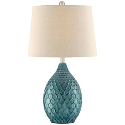 Kate Table Lamp 24 3/4" High Ceramic Green Oatmeal Drum Shade for Bedroom Living Room Bedside Nightstand Office Kids Family House Home