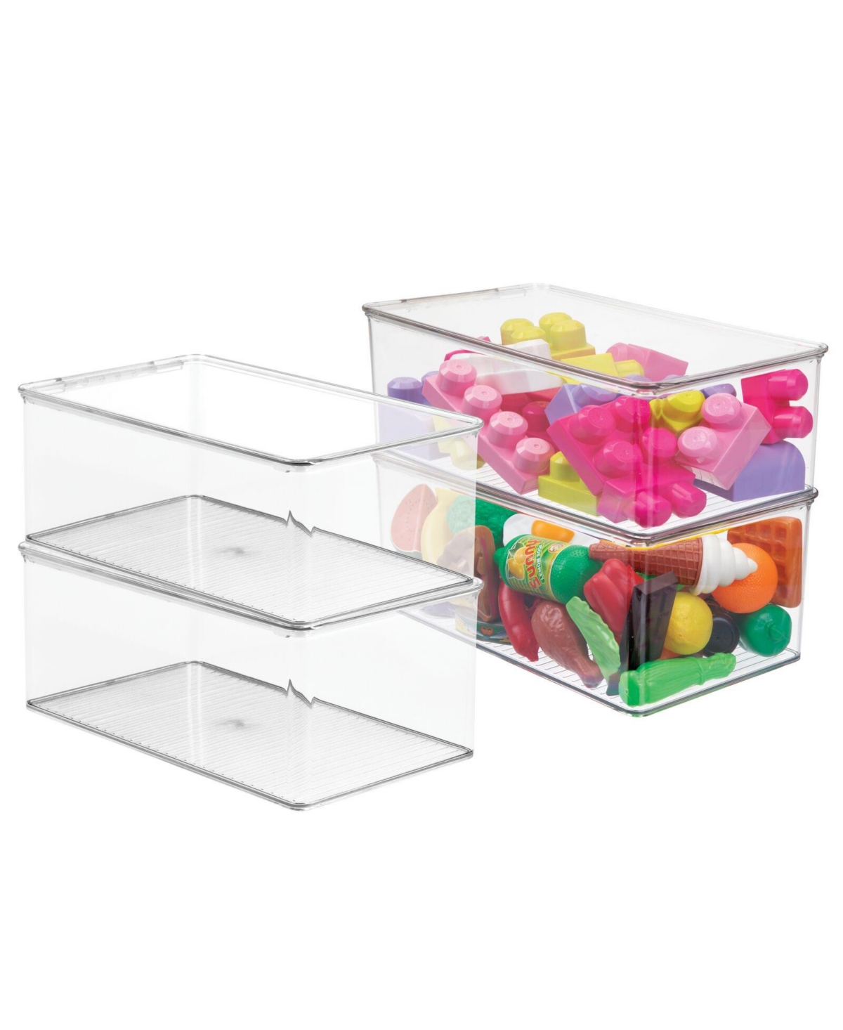 Plastic Stackable Toy Storage Bin Box with Hinge Lid, 4 Pack - Clear - Clear