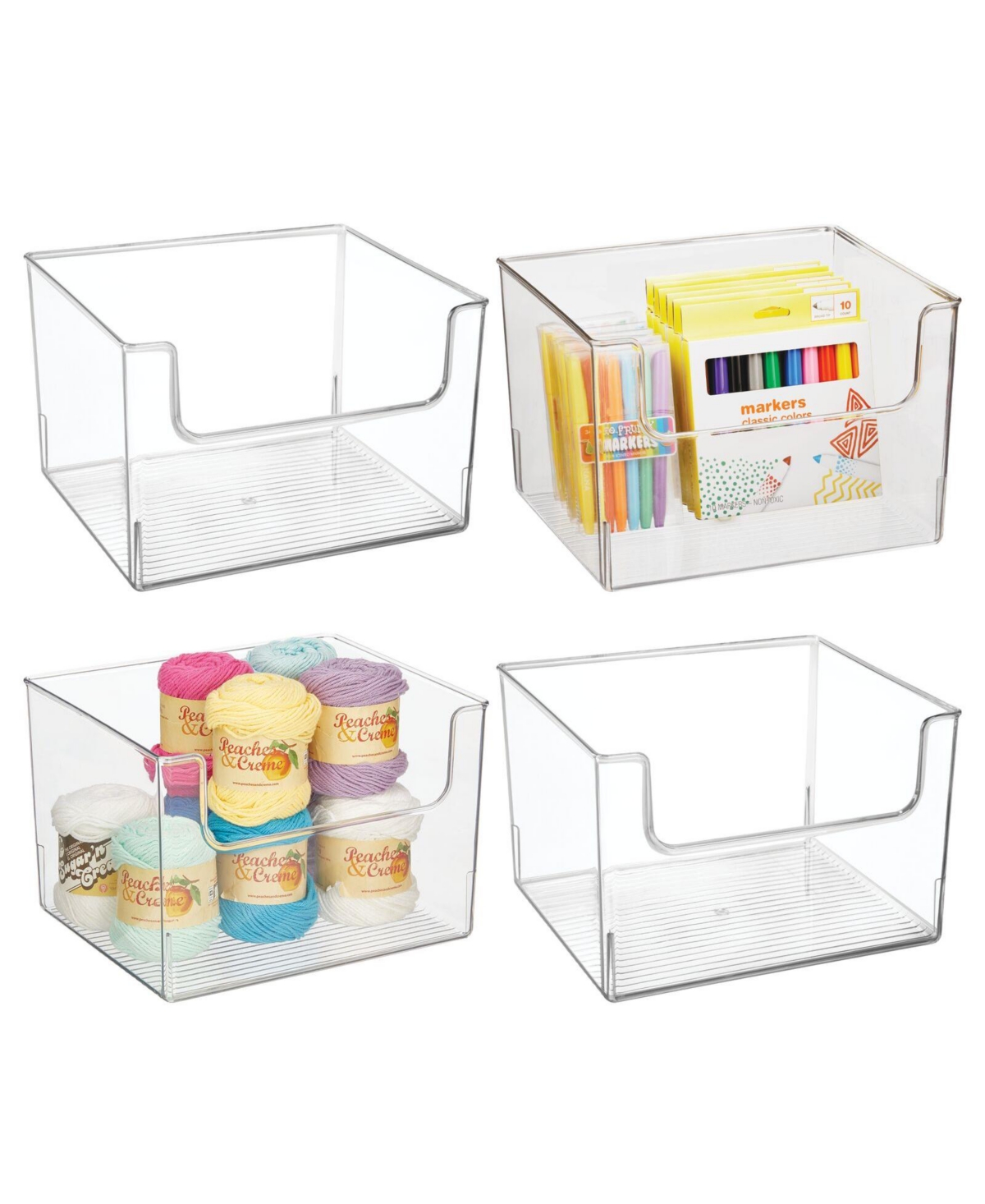 Crafting Plastic Storage Organizer Bin - Open Dip Front, 4 Pack, Clear - Clear