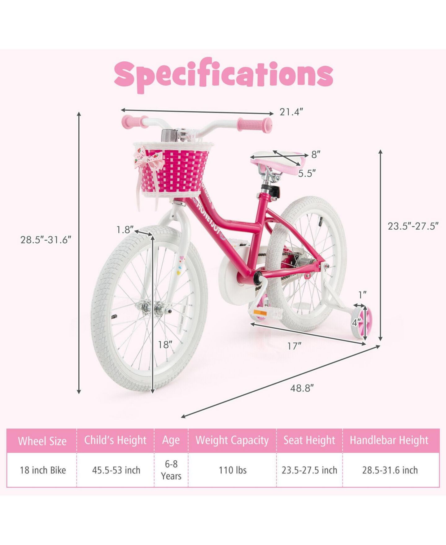 Детская игрушка SUGIFT Kids Bicycle 18 Inch with Adjustable Handlebar, Carbon Steel Frame and Basket for Ages 6-8 — фото 10