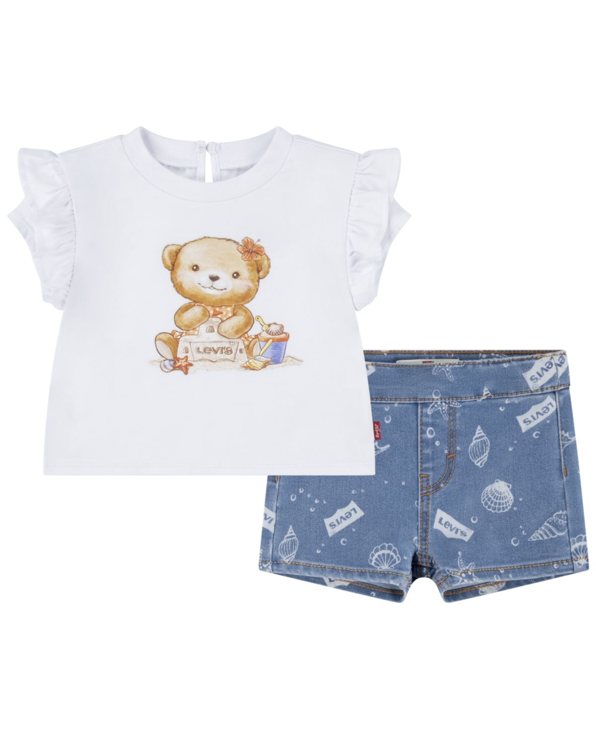 Shop Levi's Baby Girls Top And Printed Shorts Set In Bright White