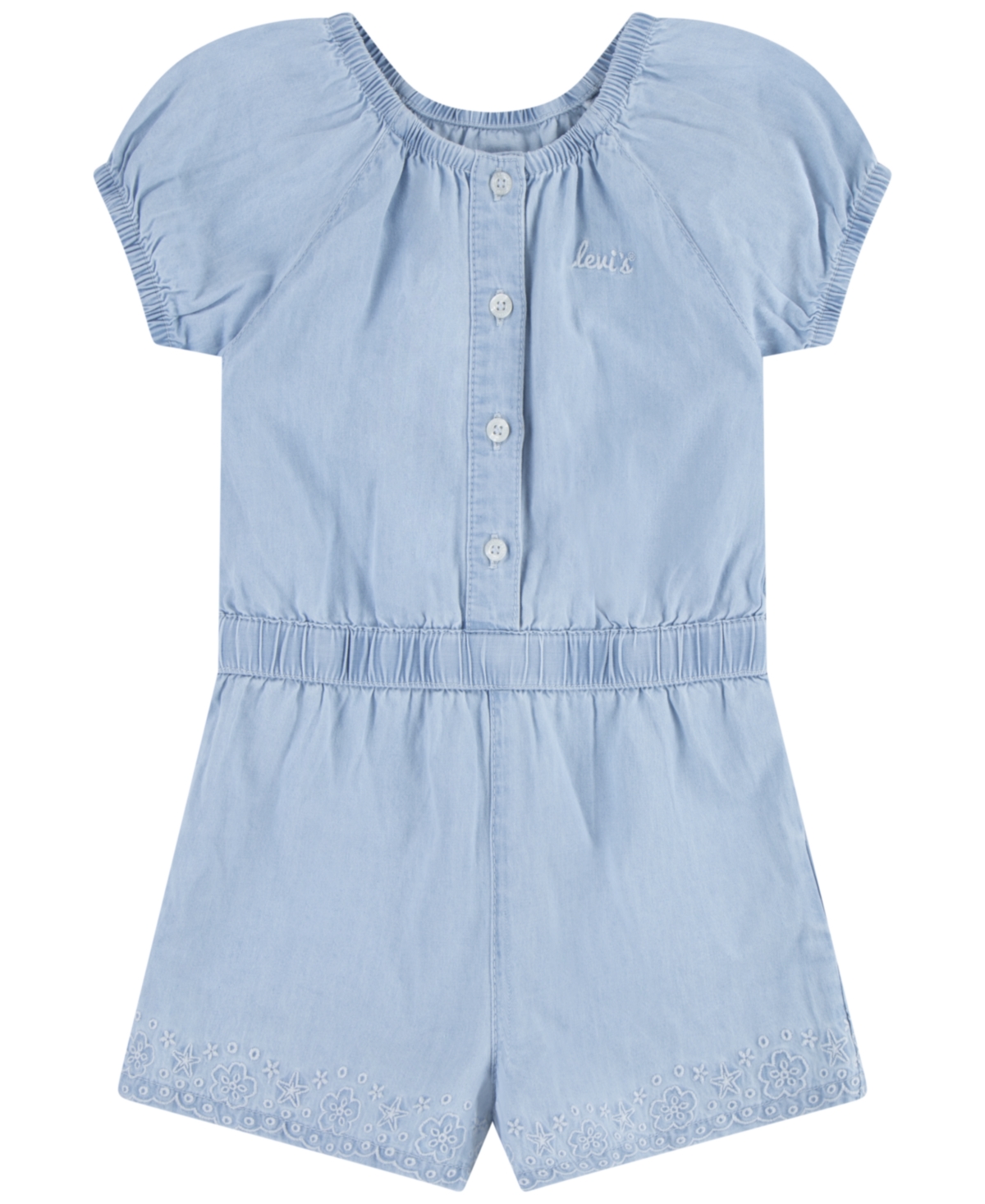 Shop Levi's Baby Girls Puff Sleeves Denim Romper In After Glow