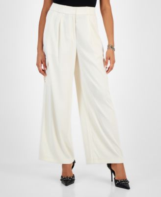 Bar III - Women's Pleated Wide-Leg Cargo-Pocket Pants